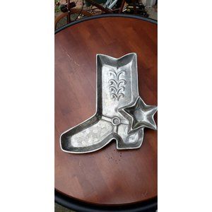 Large HOLLAND BOONE Alloy Pewter Western Cowboy Boot Star Center Piece Bowl
